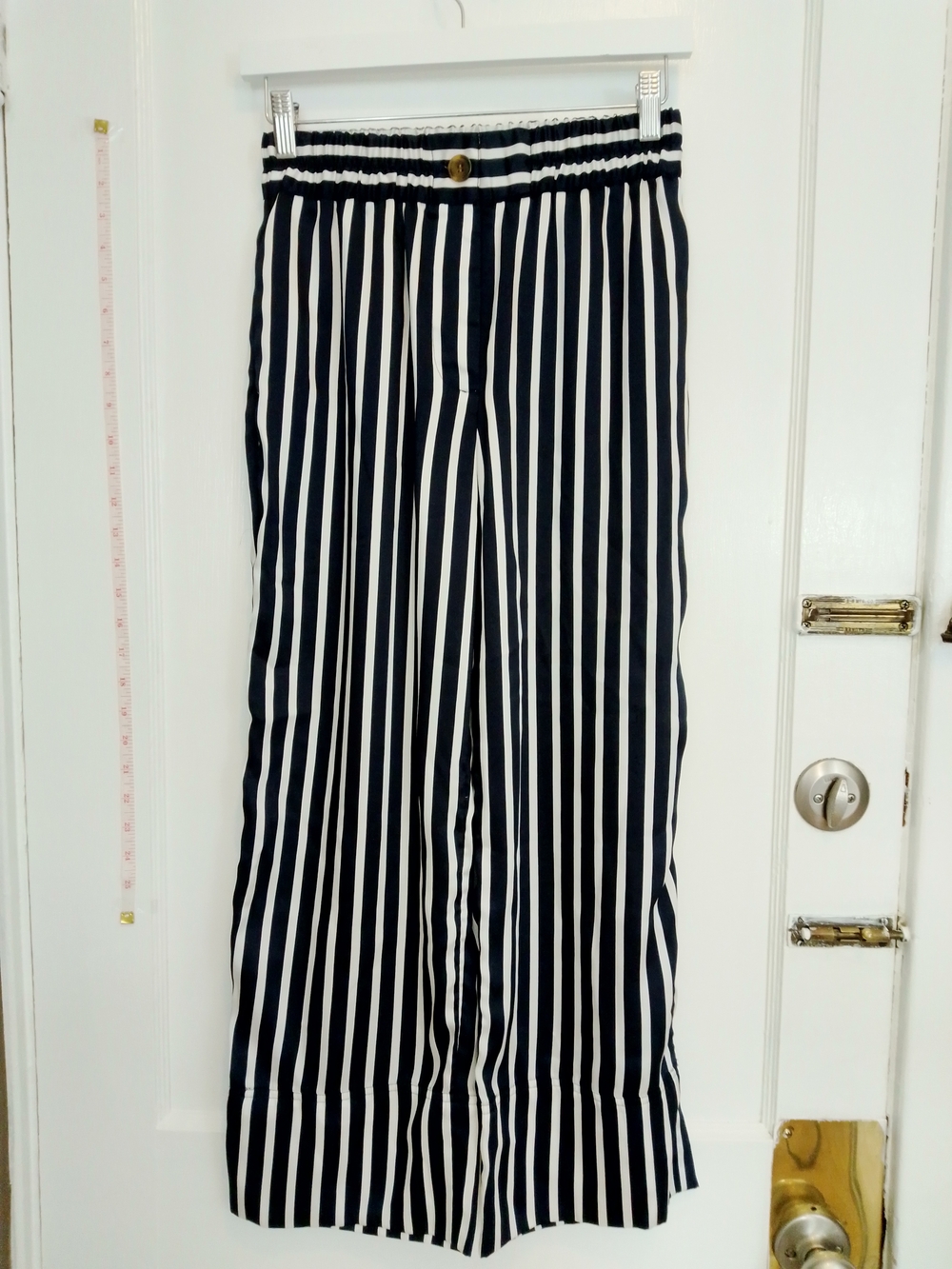 J. Crew Navy and White Vertical Stripe Wide-Leg Pants